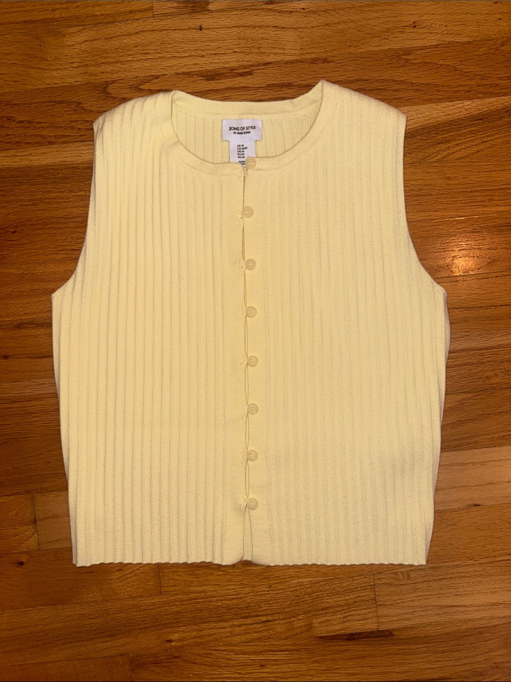 Song of Style Pale Yellow Ribbed Button-Front Sleeveless Sweater
